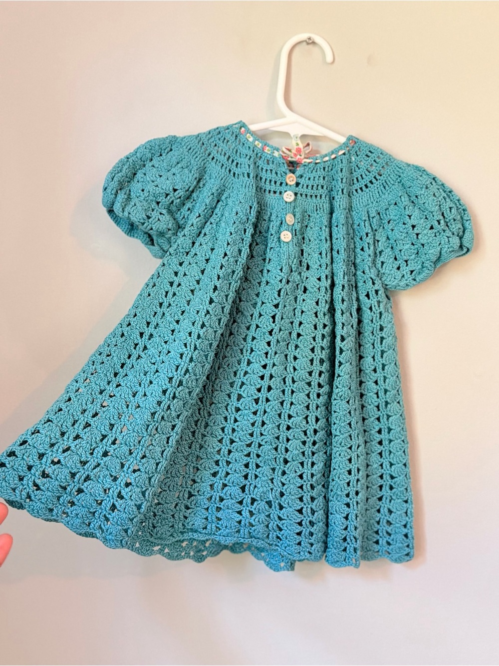 Handmade Crochet Baby Dress in Teal - Picture 2 of 2